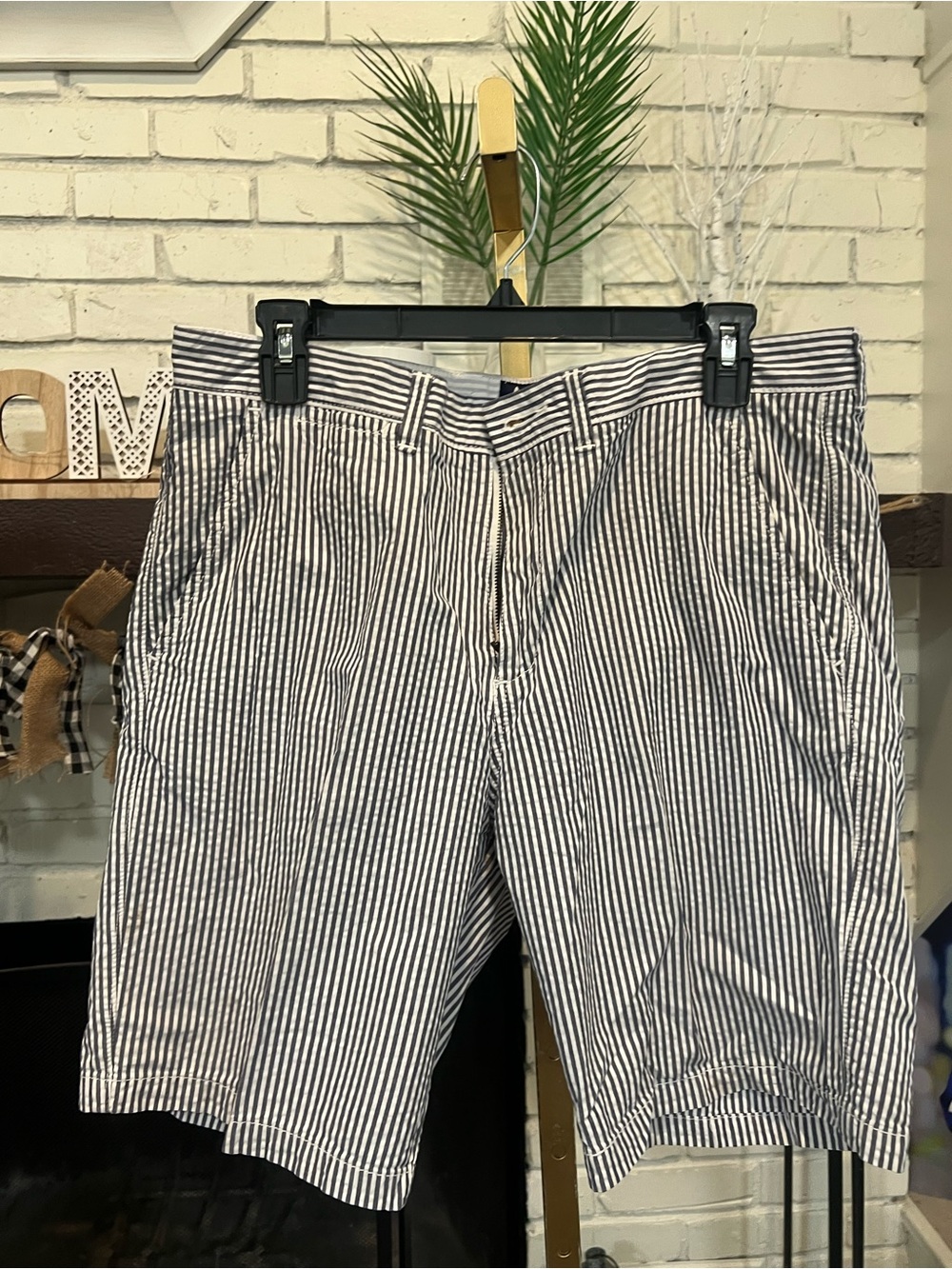 johnnie-O Navy and White Seersucker Flat Front Shorts